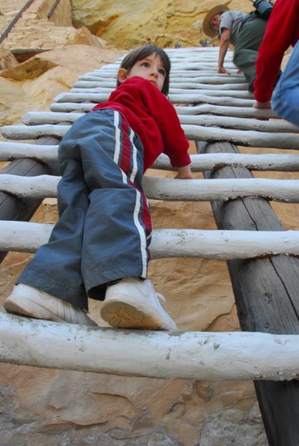 Ron Climbing a 10 meter ladder to get to Balcony House in Mesa Verde National Park