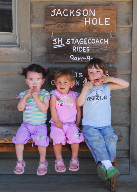 Waiting for a stagecoach, Town Square, Jackson, Wyoming